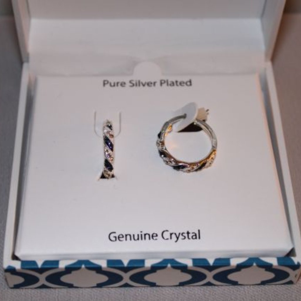 Genuine Crystal Pure Silver Plated Earrings - New In Box 30$